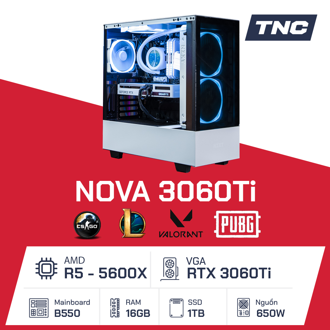 Nova 3060 Ti - R5 5600X/ B550/ 16GB/ 1TB/ RTX 3060 Ti/ 650W
